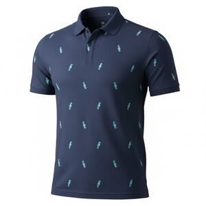 all in motion Men's Navy Blue Polo Shirt with Seahorse Pattern Size Large